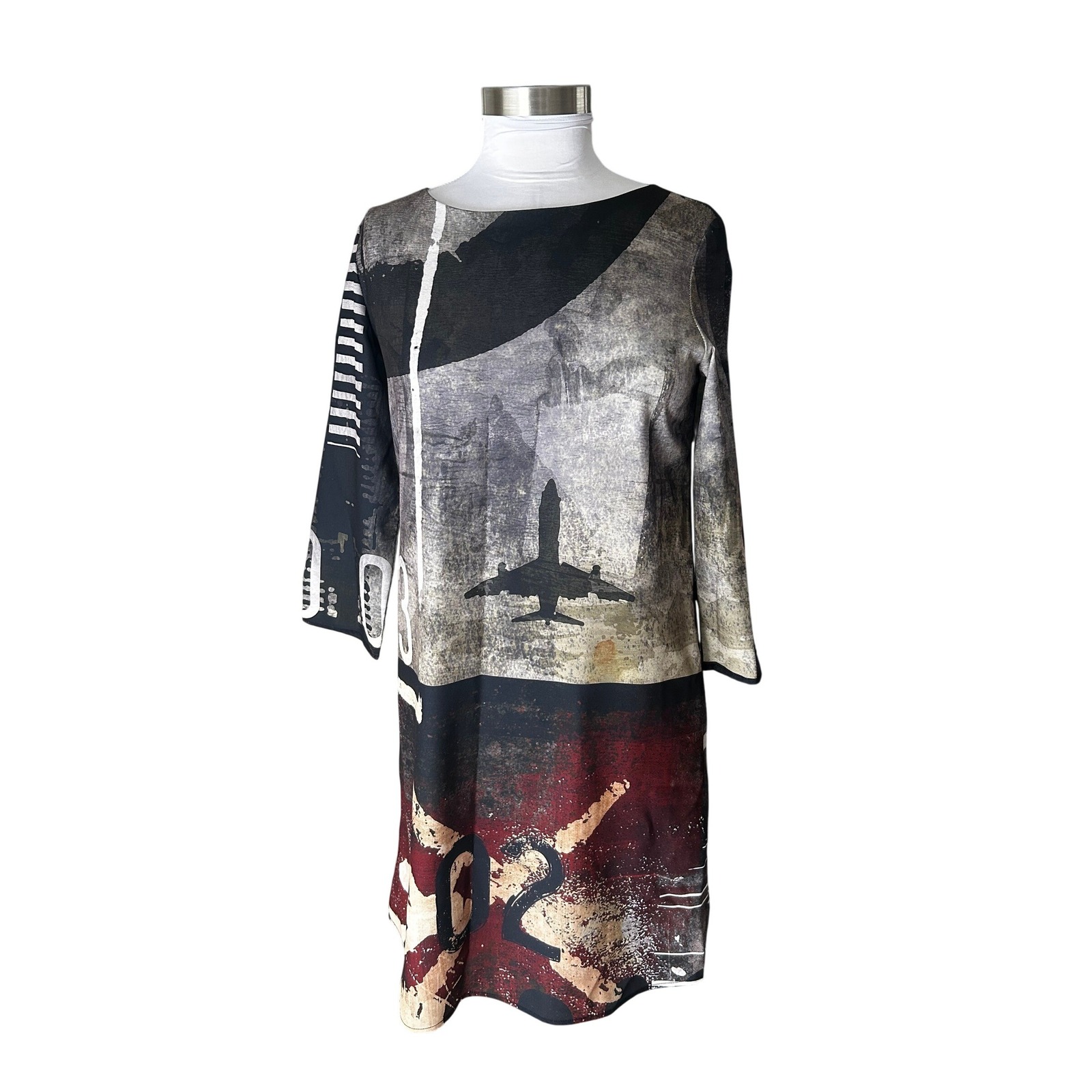 Rare Le Galeriste Shift Dress S Airplane Graphic Print Wearable Art Canada Made